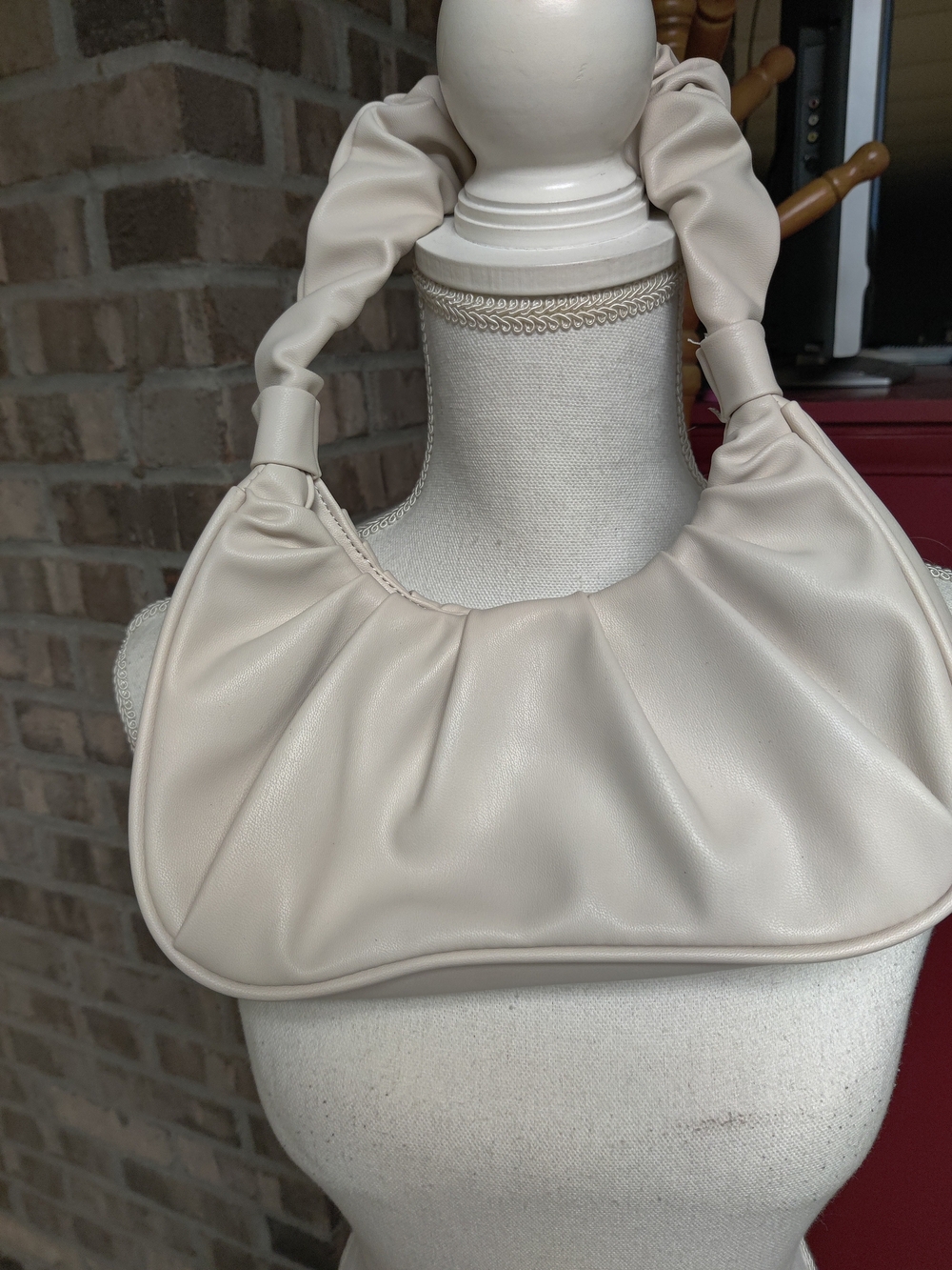 Neutral Ruched Shoulder Bag - Cream Small